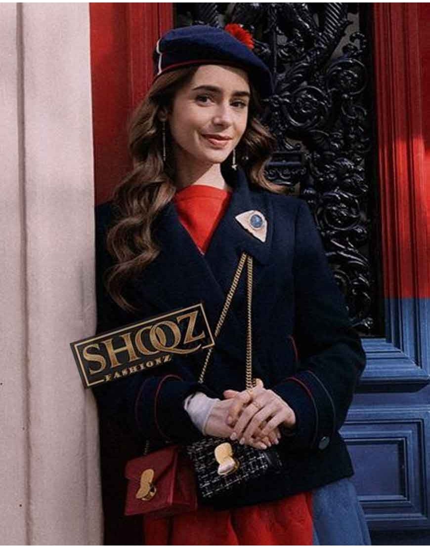 Lily Collins Emily In Paris Emily Cooper Blue Coat Lily Collins Emily In Paris Emily Cooper Blue Coat